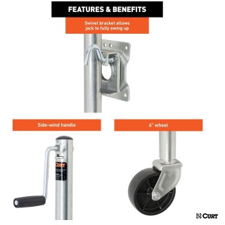 CURT 1,200 lb Marine Trailer Jacks – Sidewind Crank with Swivel Mount CURT 1.2K Marine Trailer Jacks with 6-Inch Wheel, Sidewind Handle – 10" Travel