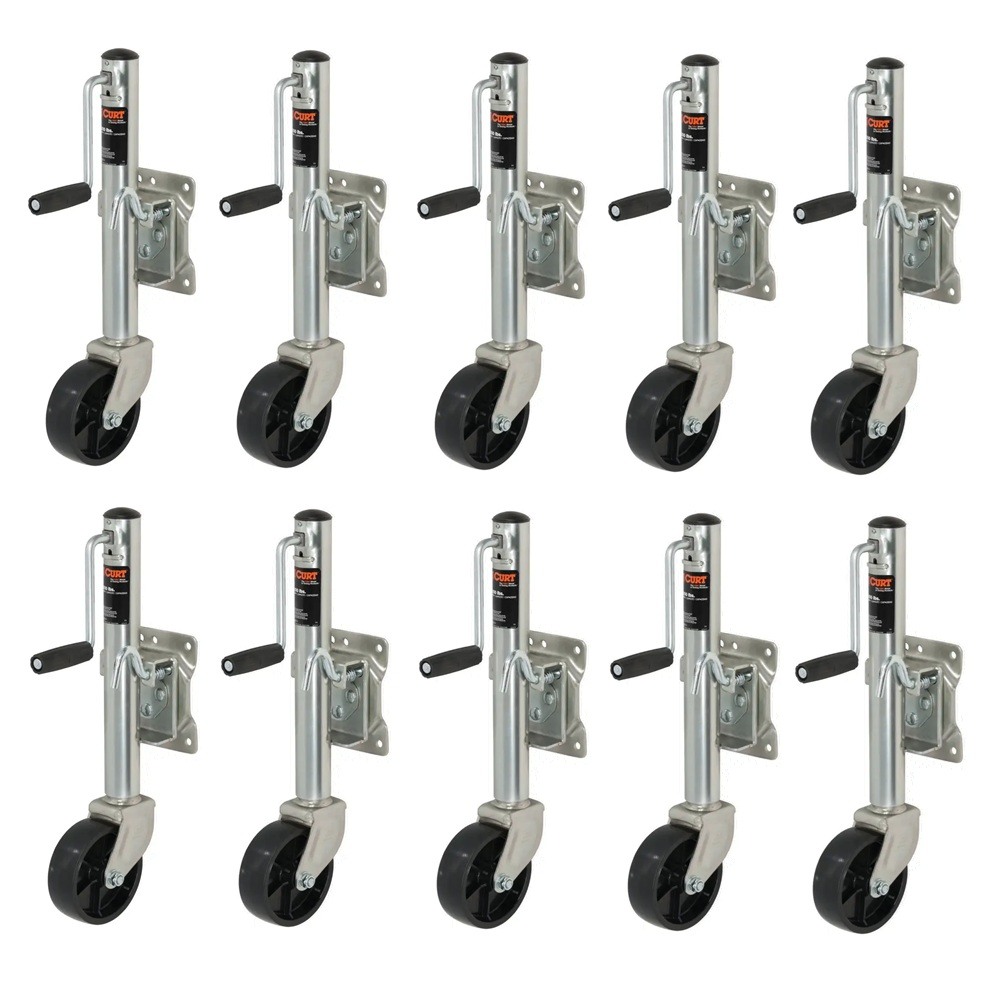 CURT Marine Trailer Jacks – 1,200 lb Capacity, 6" Wheel, 10" Travel – 10-Pack Bundle CURT 1.2K Marine Trailer Jack with 6 Inch Wheel and 10 Inch Travel – 10 Pack