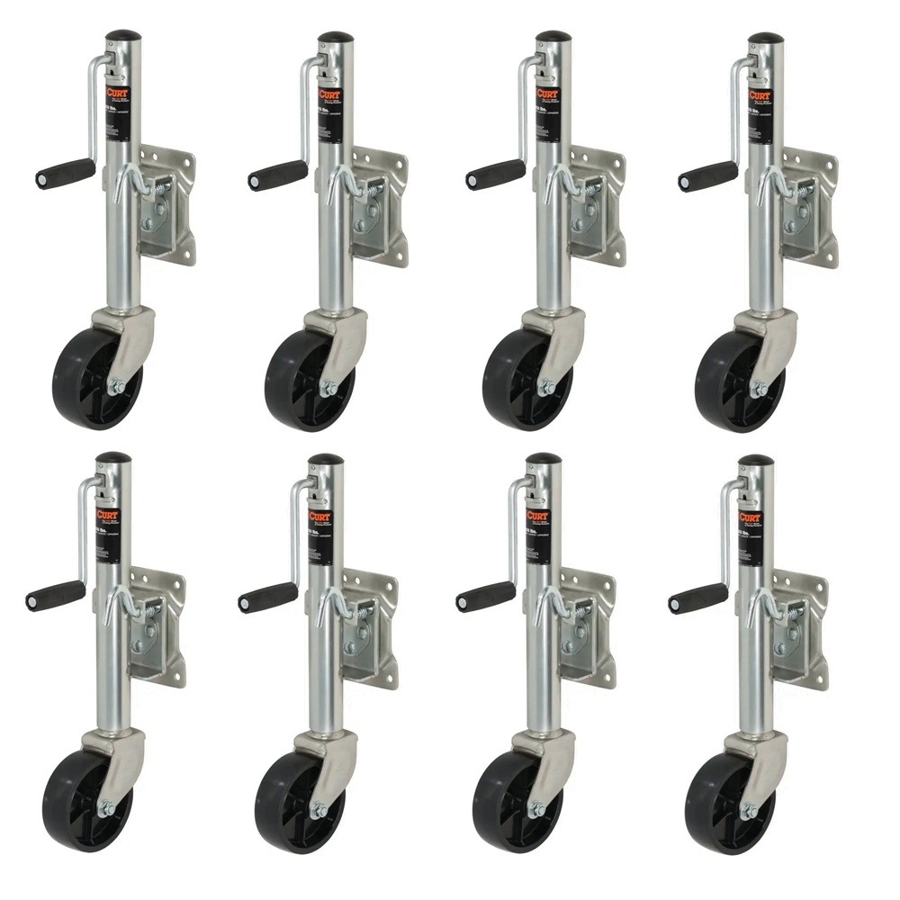 CURT 8x 1.2K Marine Trailer Jacks with Sidewind Handle and 10" Travel CURT 1,200 lb Marine Trailer Jacks with 6" Wheel and Zinc Finish – 8-Pack