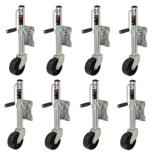 CURT 8x 1.2K Marine Trailer Jacks with Sidewind Handle and 10" Travel CURT 1,200 lb Marine Trailer Jacks with 6" Wheel and Zinc Finish – 8-Pack