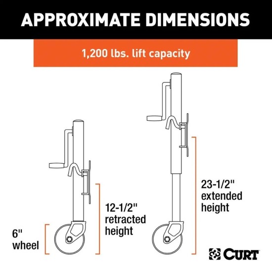 CURT 1,200 lb Marine Jack Set – 6" Wheel, 10" Travel, Swivel Mount (4 Pack) CURT 1.2K Marine Trailer Jack with 6" Wheel and 10" Travel – 4-Pack