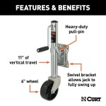 CURT 1,200 lb Marine Jack Set – 6" Wheel, 10" Travel, Swivel Mount (4 Pack) CURT 1.2K Marine Trailer Jack with 6" Wheel and 10" Travel – 4-Pack