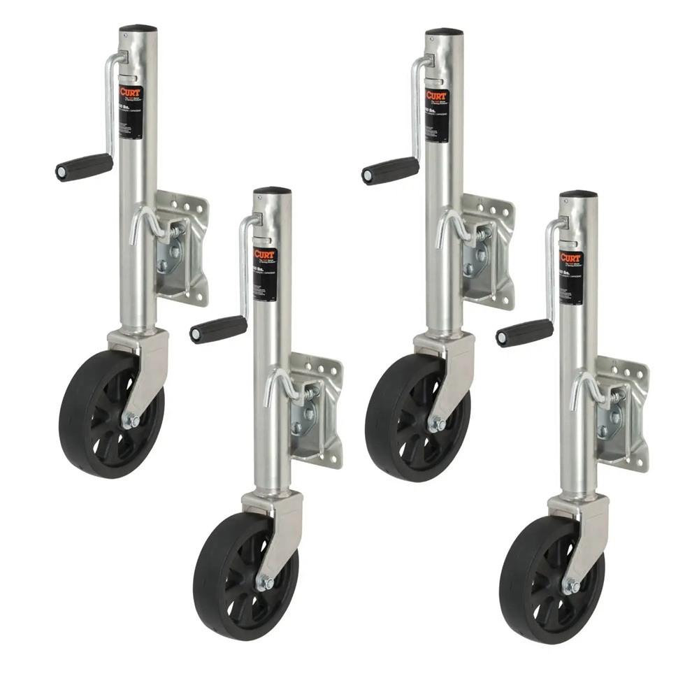 CURT 1.5K Marine Trailer Jacks with 10" Travel and 8" Wheels – 4 Pack CURT 1.5K Marine Trailer Jack with 8" Wheel, Sidewind, Swivel Mount (4-Pack)