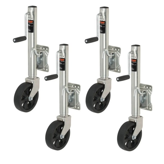 CURT 1.5K Marine Trailer Jacks with 10" Travel and 8" Wheels – 4 Pack CURT 1.5K Marine Trailer Jack with 8" Wheel, Sidewind, Swivel Mount (4-Pack)