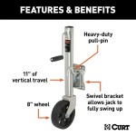 CURT 1.5K Marine Trailer Jacks with 10" Travel and 8" Wheels – 4 Pack CURT 1.5K Marine Trailer Jack with 8" Wheel, Sidewind, Swivel Mount (4-Pack)
