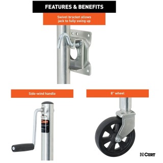 CURT 1,500 lb Sidewind Marine Jack 10-Pack with 8" Wheel and Swivel Mount CURT 1.5K Marine Trailer Jack with 8" Wheel and 10" Travel, Pack of 10