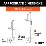 CURT 1.5K Marine Jack with Swivel Mount, 8" Wheel, 10" Travel – 10-Pack CURT Marine Trailer Jack with 8-Inch Wheel and Sidewind Handle – 1,500 lbs Capacity