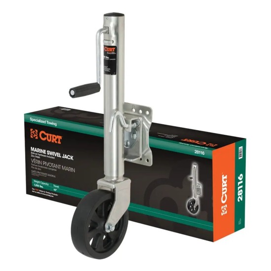 CURT 1.5K Marine Jack with Swivel Mount, 8" Wheel, 10" Travel – 10-Pack CURT Marine Trailer Jack with 8-Inch Wheel and Sidewind Handle – 1,500 lbs Capacity