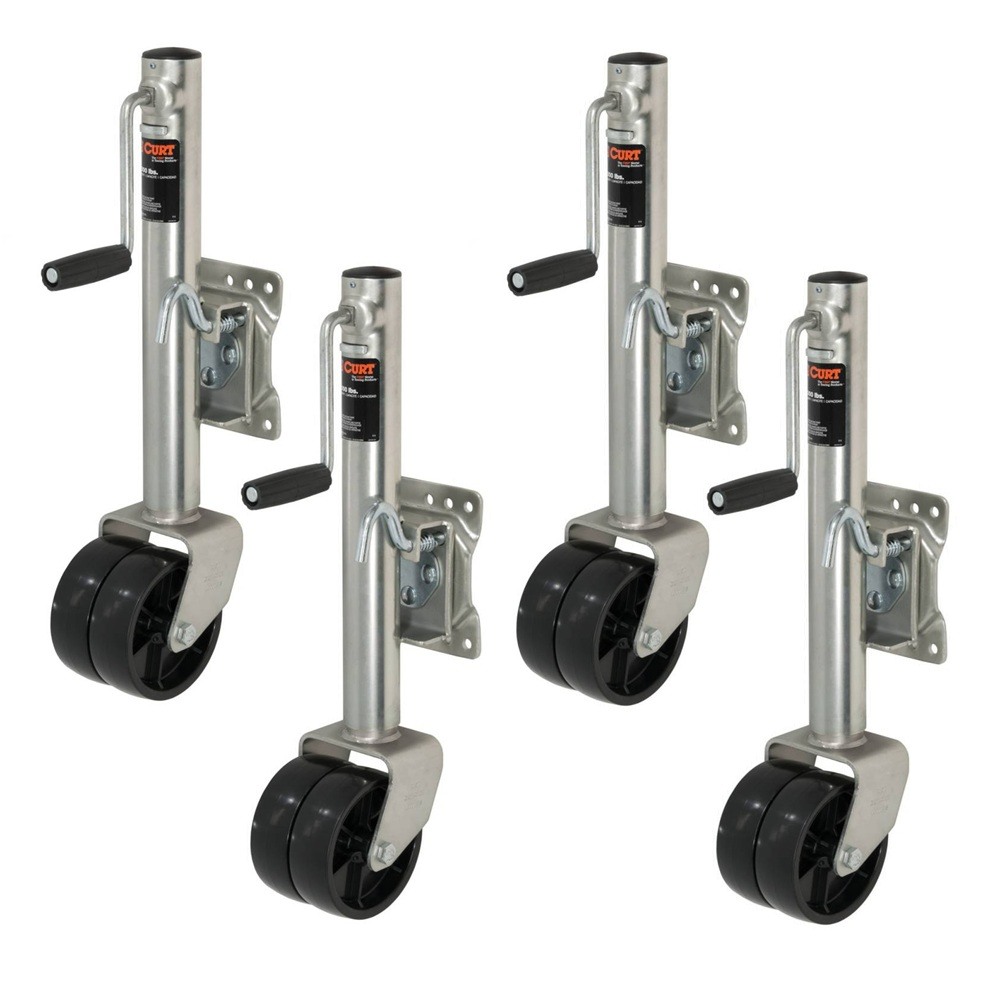 CURT Marine Jack 1.5K with Dual Wheels and 10" Travel – Set of 4 CURT 1.5K Marine Trailer Jack with Dual 6" Wheels and 10" Travel – 4 Pack