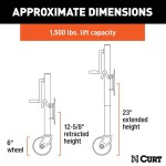 CURT Marine Jack 1.5K with Dual Wheels and 10" Travel – Set of 4 CURT 1.5K Marine Trailer Jack with Dual 6" Wheels and 10" Travel – 4 Pack