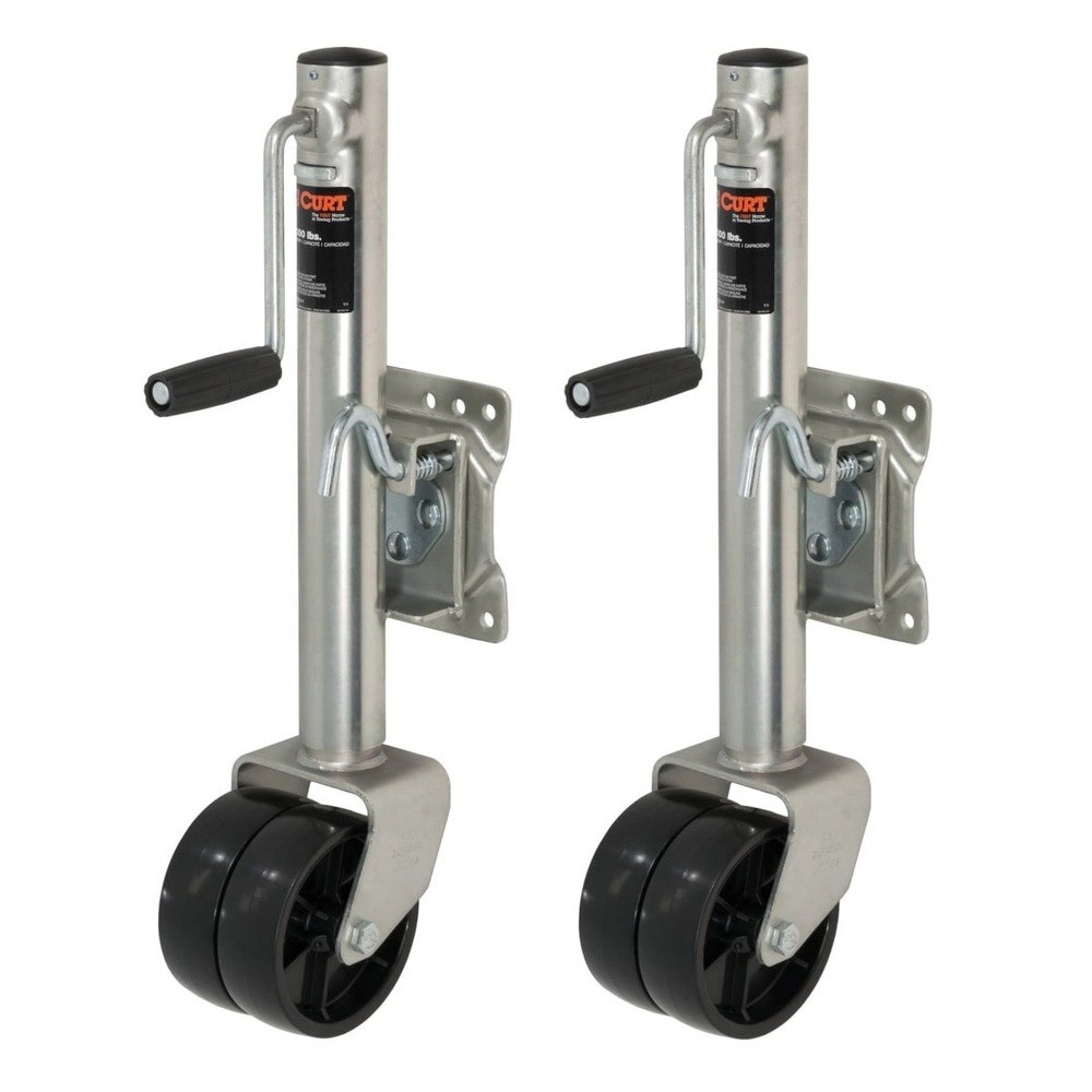 CURT 1.5K Marine Jack – Dual 6" Wheels, 10" Travel, Bolt-On Swivel CURT 1.5K Marine Trailer Jack with Dual 6 Inch Wheels and Sidewind Handle