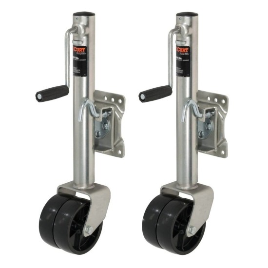 CURT 1.5K Marine Jack – Dual 6" Wheels, 10" Travel, Bolt-On Swivel CURT 1.5K Marine Trailer Jack with Dual 6 Inch Wheels and Sidewind Handle