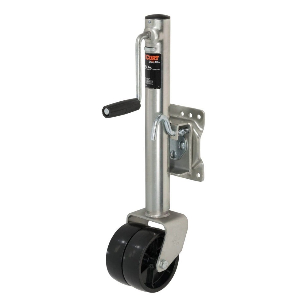 CURT 1500 lb Marine Jack – Dual 6" Wheels, 10" Lift, Sidewind, Zinc Finish CURT 1.5K Marine Trailer Jack with Dual 6-Inch Wheels and 10-Inch Travel