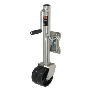 CURT 1500 lb Marine Jack – Dual 6" Wheels, 10" Lift, Sidewind, Zinc Finish CURT 1.5K Marine Trailer Jack with Dual 6-Inch Wheels and 10-Inch Travel