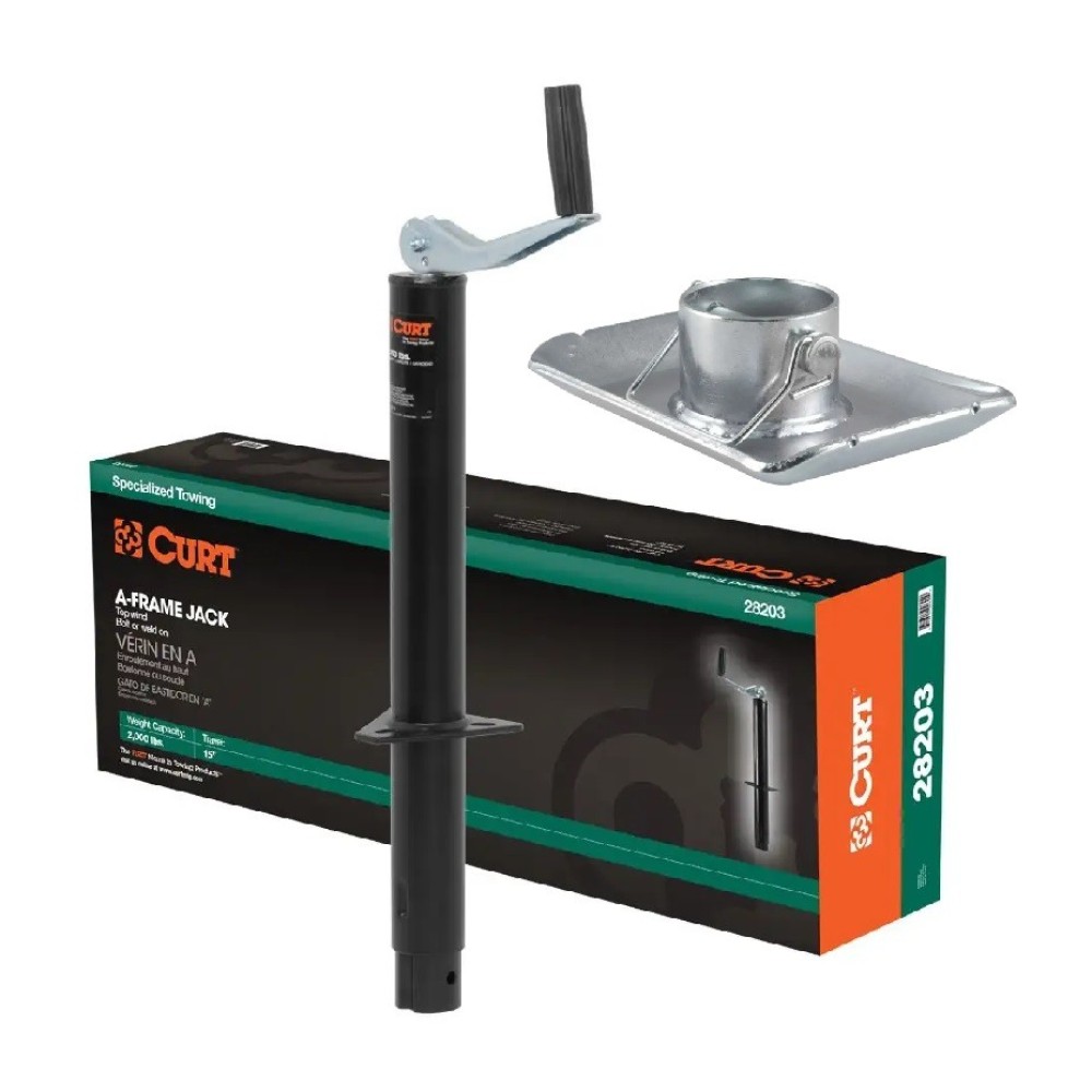 CURT 2,000 lb A-Frame Trailer Jack with Top-Wind Handle, 15" Travel & Pin-On Jack Foot