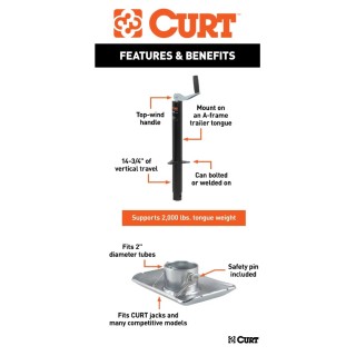 CURT A-Frame Trailer Jack Bundle with Pin-On Foot – 2,000 lbs, 15" Travel CURT 2,000 lb A-Frame Trailer Jack with Top-Wind Handle, 15" Travel & Pin-On Jack Foot