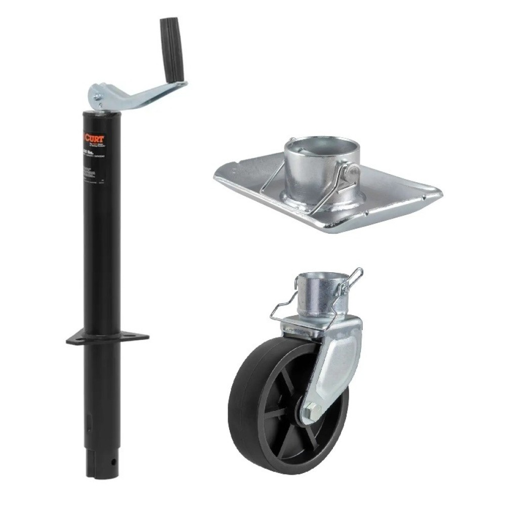 CURT 2000 lb A-Frame Trailer Jack with 15 Inch Travel, Top-Wind, Wheel, Foot CURT 2000 lb A-Frame Trailer Jack with 15 Inch Travel, Top-Wind, Wheel, Foot