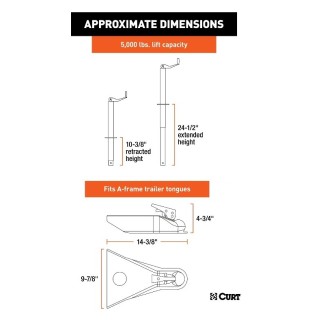 CURT 5000 lbs A-Frame Trailer Jack & 2" Coupler Bundle - 14" Travel, Top Handle CURT 5000 lbs A-Frame Trailer Jack and Coupler Bundle with 14" Travel and Top Handle