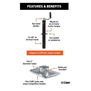 CURT 5000 lb A-Frame Trailer Jack with 14 inch Travel and Footplate CURT 5000 lb A-Frame Trailer Jack with 14 inch Travel and Footplate