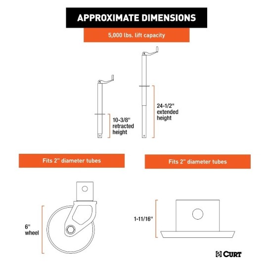 CURT 5000lb A-Frame Jack Bundle - Trailer Towing Equipment CURT 5000 lb A-Frame Trailer Jack Bundle with Top Handle, Caster, and Foot – Quality towing equipment