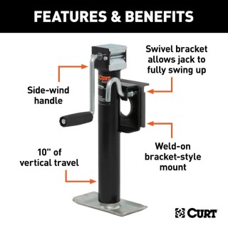 CURT 2,000 lb Bracket-Mount Swivel Jacks – Side Handle, 10" Travel CURT 2K Bracket-Mount Swivel Trailer Jacks with Side Handle and 10 Inch Travel