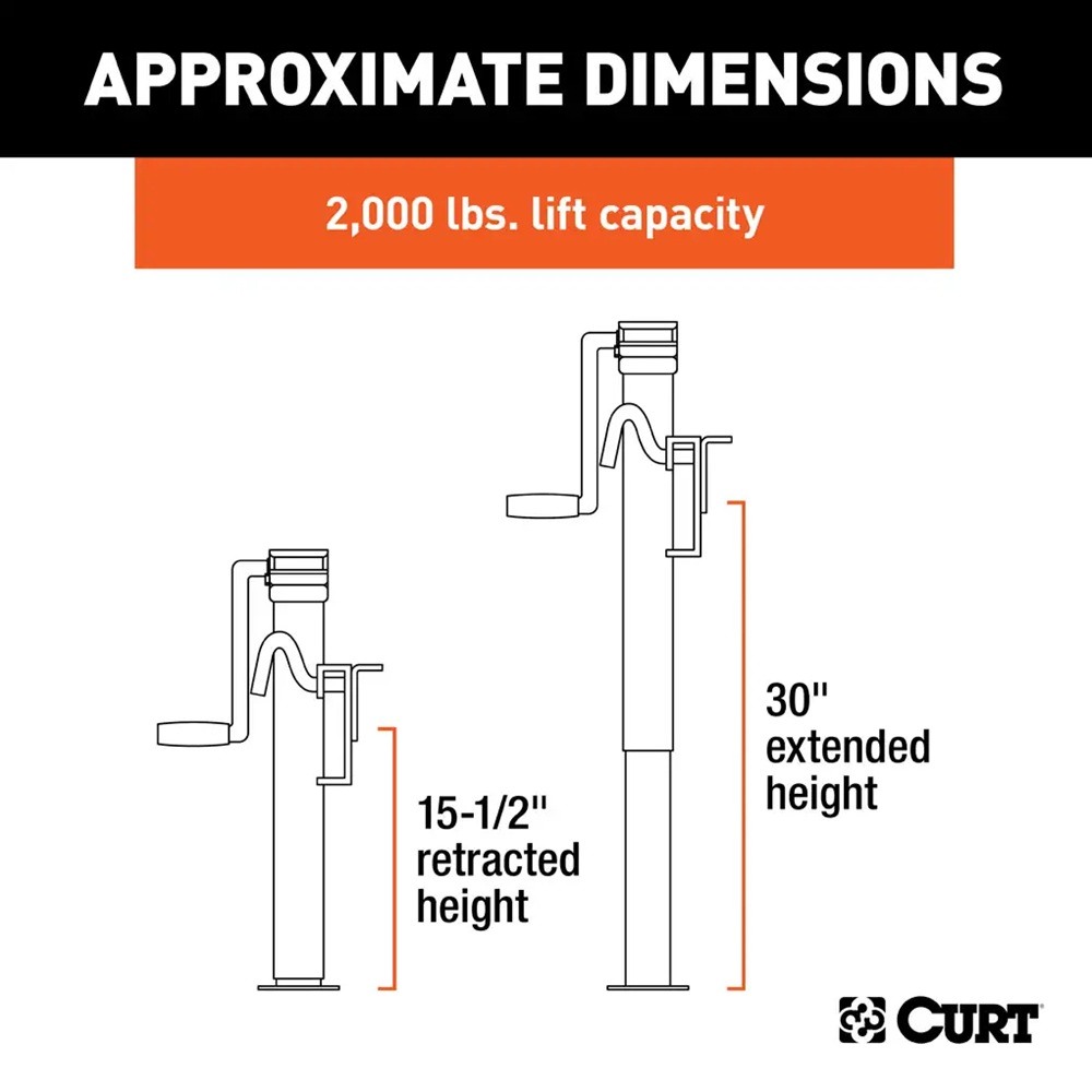 CURT 2,000 lb Bracket-Mount Swivel Trailer Jack with 15" Travel and Side Handle CURT 2K Bracket-Mount Swivel Jack with Side Handle and 15 Inch Travel – 2 Pack