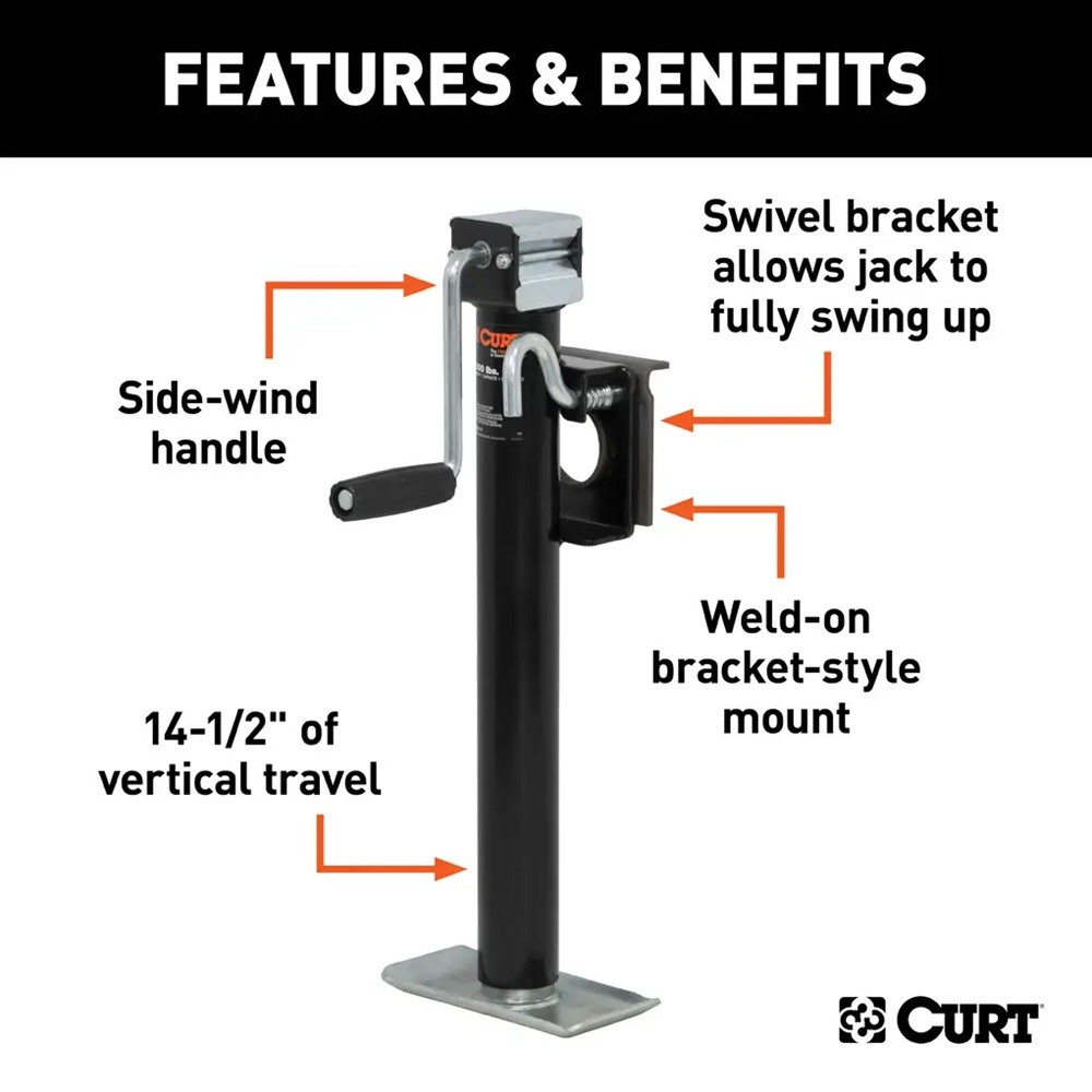 CURT 2,000 lb Bracket-Mount Swivel Trailer Jack with 15" Travel and Side Handle CURT 2K Bracket-Mount Swivel Jack with Side Handle and 15 Inch Travel – 2 Pack