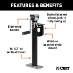 CURT 2,000 lb Bracket-Mount Swivel Trailer Jack with 15" Travel and Side Handle CURT 2K Bracket-Mount Swivel Jack with Side Handle and 15 Inch Travel – 2 Pack