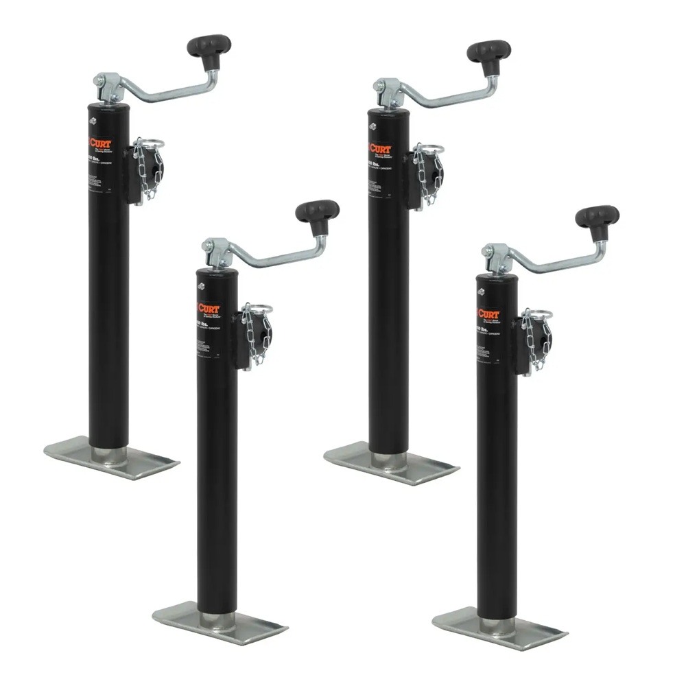 CURT 2000 lb Pipe-Mount Swivel Jack – Topwind, 15" Travel, Footplate CURT 2K Pipe-Mount Swivel Trailer Jack with Topwind Handle and 15 Inch Lift