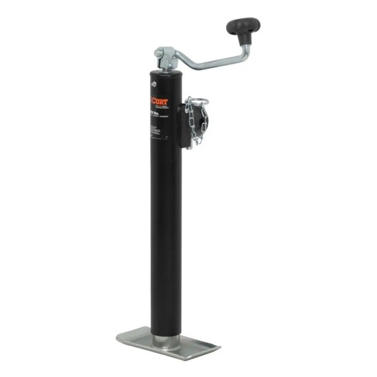 CURT 2000 lb Pipe-Mount Swivel Jack – Topwind, 15" Travel, Footplate CURT 2K Pipe-Mount Swivel Trailer Jack with Topwind Handle and 15 Inch Lift