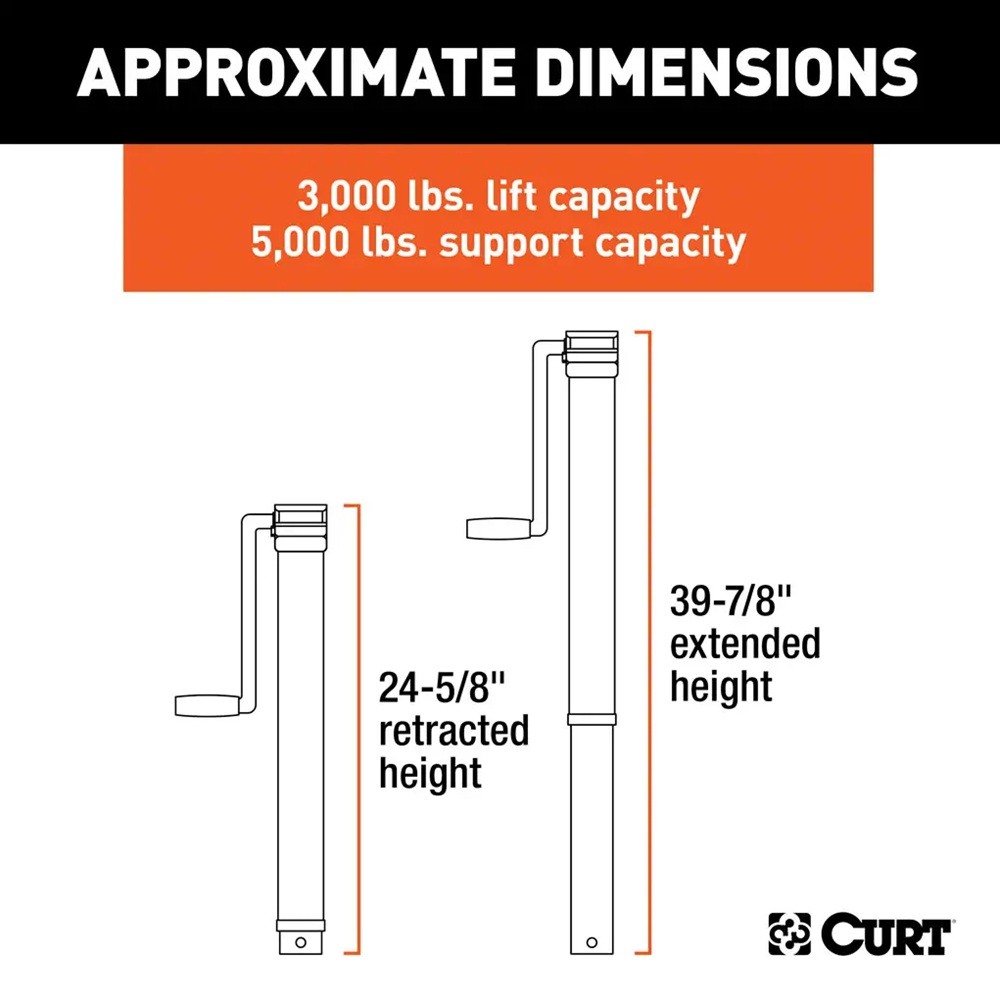 CURT 8-Pack 5K Direct-Weld Square Trailer Jacks with Sidewind Handle and 15-Inch Travel CURT 5K Direct-Weld Square Trailer Jack Bundle with Sidewind Handle – 15" Travel