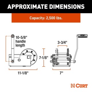 CURT 8-pack 2.5K hand-crank brake winches with 10.6 inch handle, heavy-duty lifting
