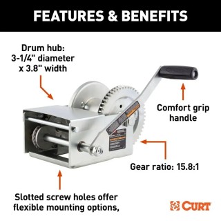 CURT 8-pack 2.5K hand-crank brake winches with 10.6 inch handle, heavy-duty lifting