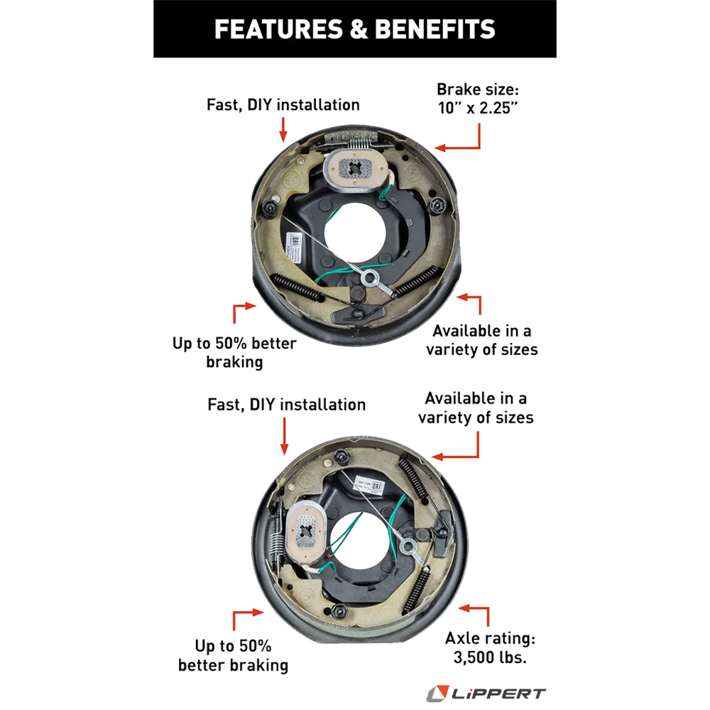Lippert 3,500 lb Self-Adjusting Electric Trailer Brakes and Pre-Greased Hubs