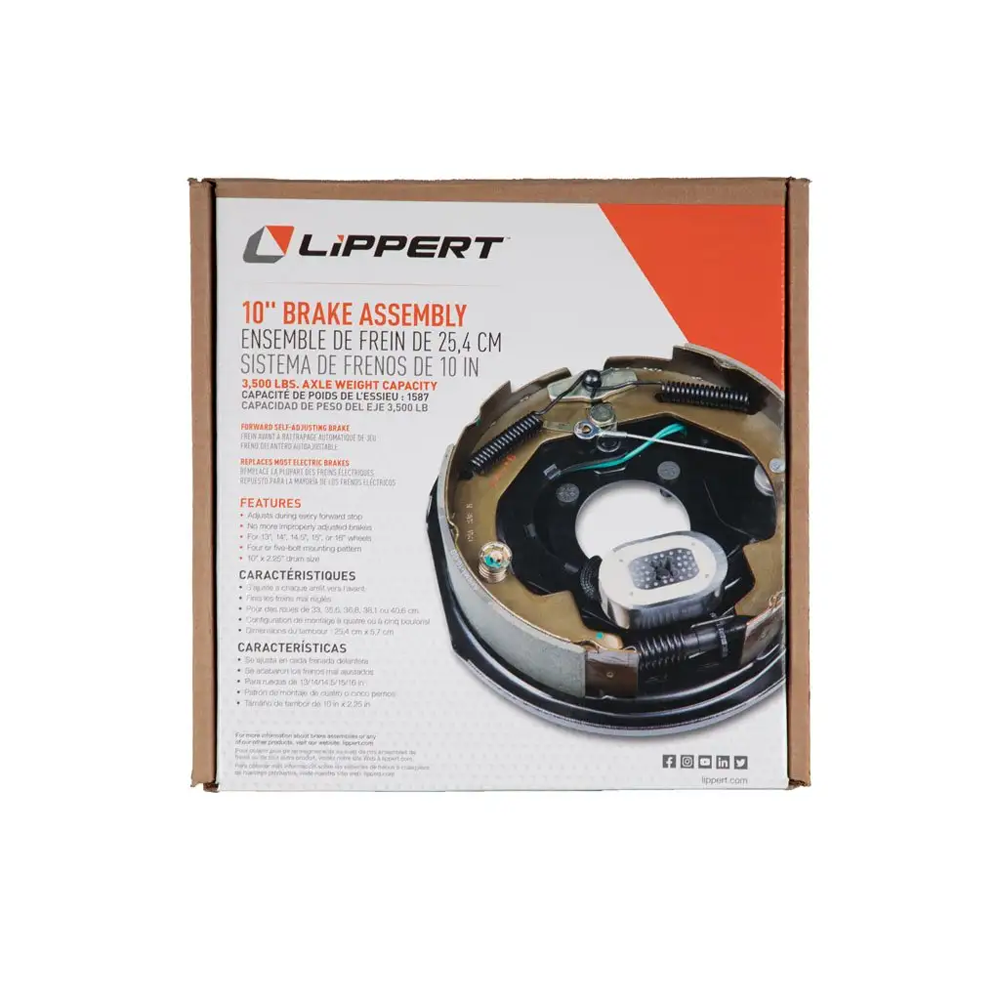 Lippert 3,500 lb RH 10x2.25 self-adjusting electric trailer brake and 5-lug hub drum kit compatible with Dexter, Alko, Rockwell axles
