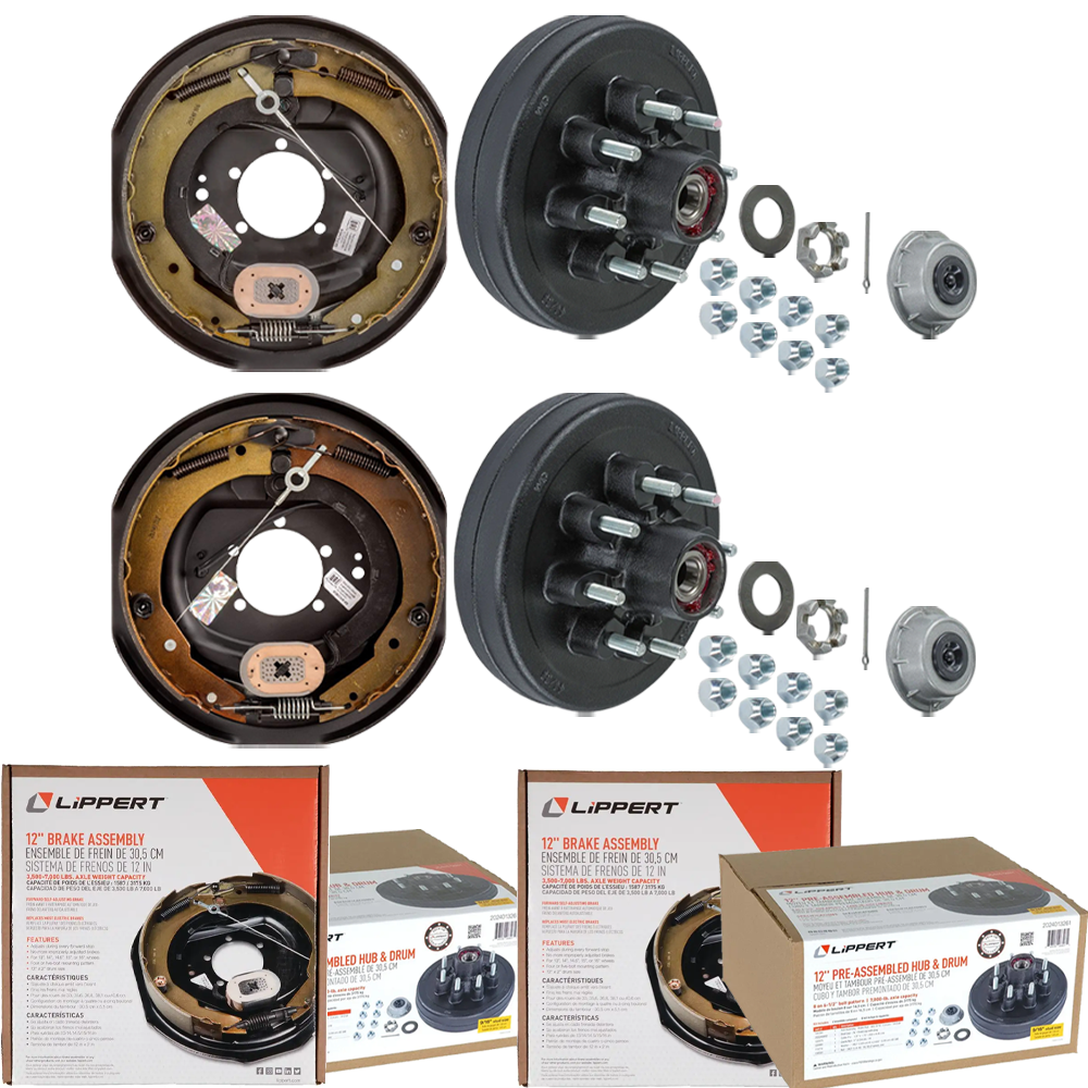 Lippert 12x2 Forward Self-Adjusting Trailer Brakes and 8 on 6.5 Pre-Greased Hubs