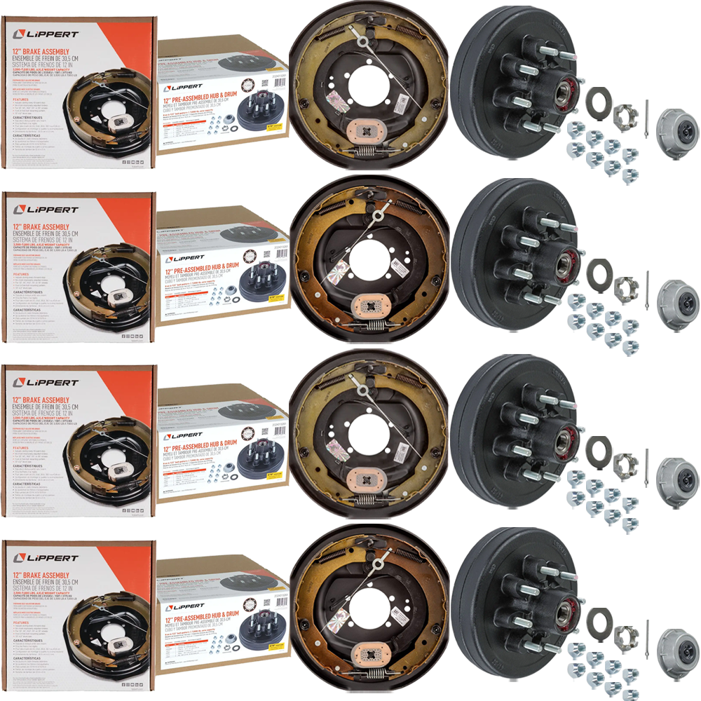 Lippert 12 x 2 Forward Self‑Adjusting Brake Assemblies & Pre‑Greased 8 on 6.5 Hubs for 7K Axles