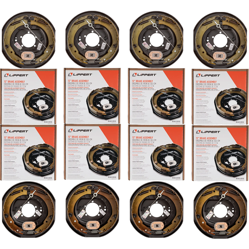 Lippert 12‑inch self‑adjusting brake and threaded hybrid hub‑drum kit, 7K/8K quad‑axle, 8‑on‑6.5 pattern, Dexter compatible