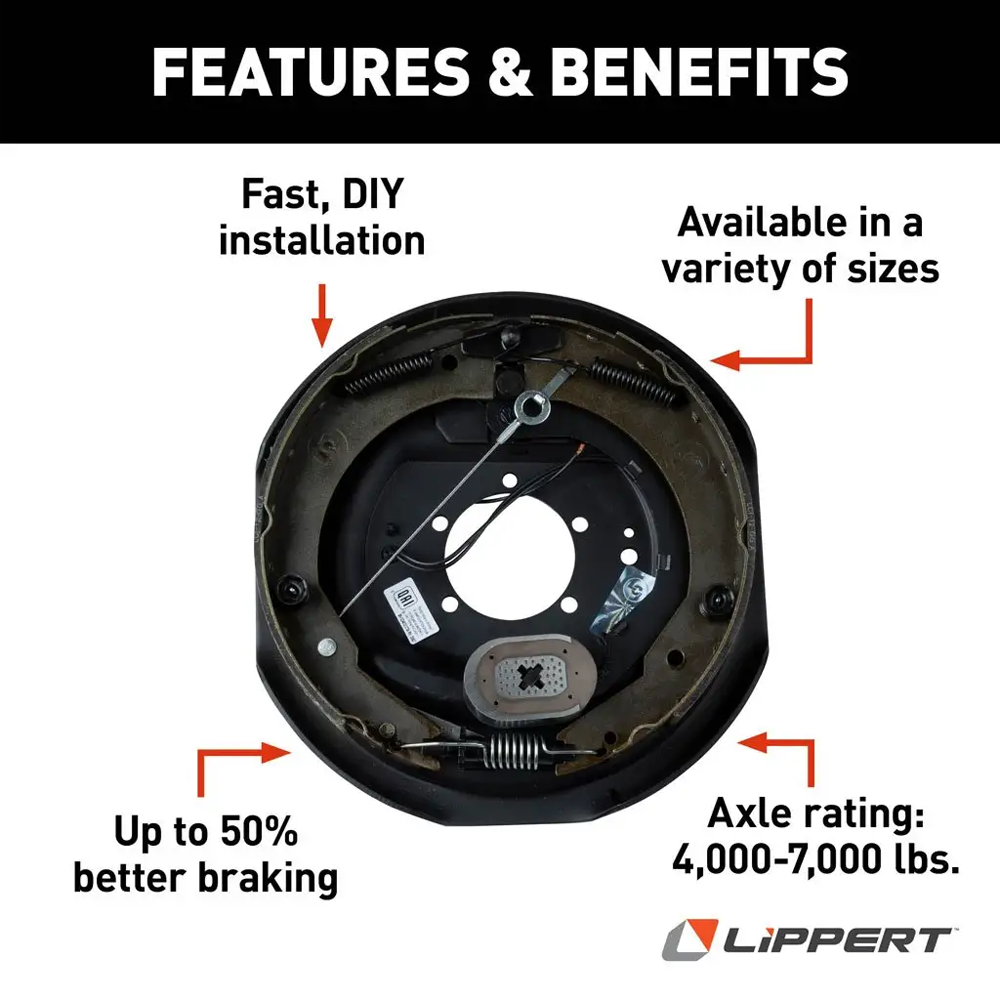 Lippert 12‑inch self‑adjusting brake and threaded hybrid hub‑drum kit, 7K/8K quad‑axle, 8‑on‑6.5 pattern, Dexter compatible