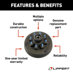 Lippert 12K LH Electric Trailer Brake & Hub-Drum Kit 12.25×5 8-on-6.5 5/8 Studs – Compatible with Dexter, Alko, Rockwell