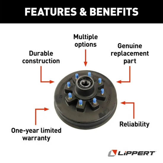 Lippert 12K LH Electric Trailer Brake & Hub-Drum Kit 12.25×5 8-on-6.5 5/8 Studs – Compatible with Dexter, Alko, Rockwell