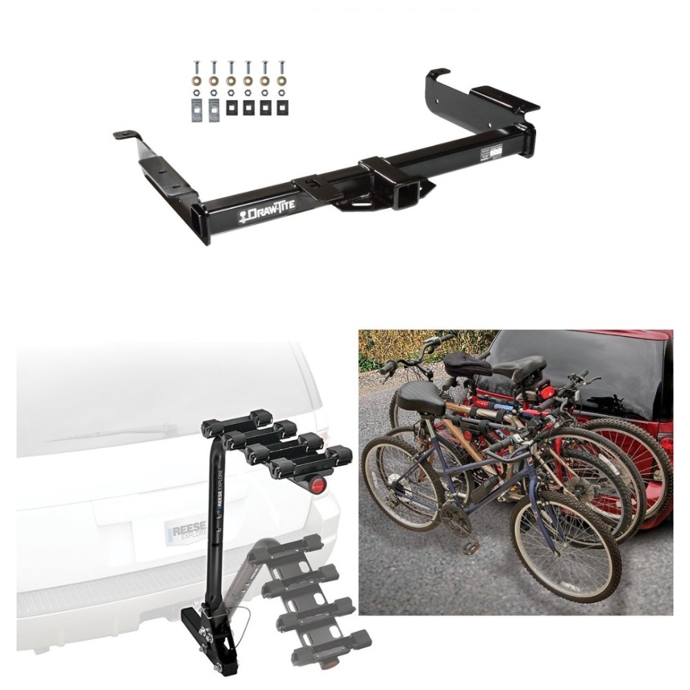 Trailer Hitch w/ 4 Bike Rack For 96-23 Chevy Express GMC Savana Van Approved for Recreational & Offroad Use Carrier for Adult Woman or Child Bicycles Foldable Trailer Hitch w/ 4 Bike Rack For 96-23 Chevy Express GMC Savana Van Approved for Recreational & Offroad Use Carrier for Adult Woman or Child Bicycles Foldable