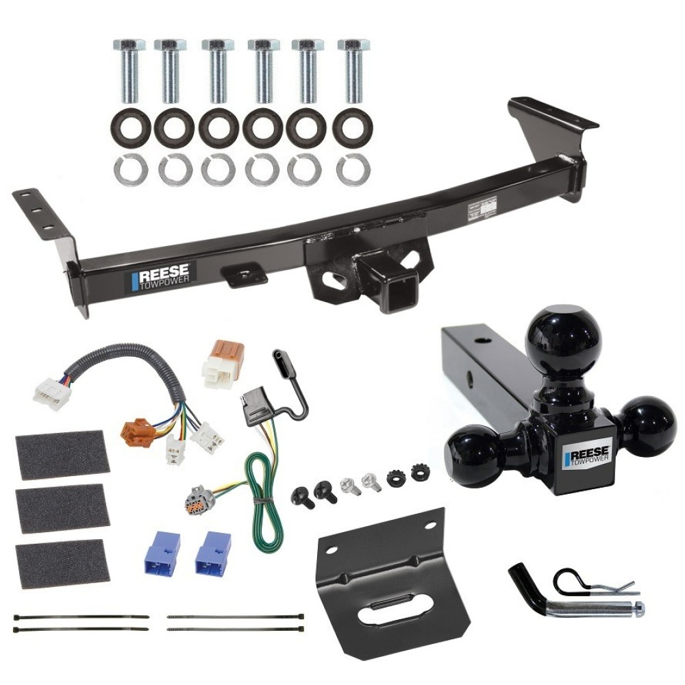 For 2005-2023 Nissan Frontier Trailer Hitch Tow PKG w/ 4-Flat Wiring Harness + Triple Ball Ball Mount 1-7/8" & 2" & 2-5/16" Trailer Balls + Pin/Clip + Wiring Bracket By Reese Towpower