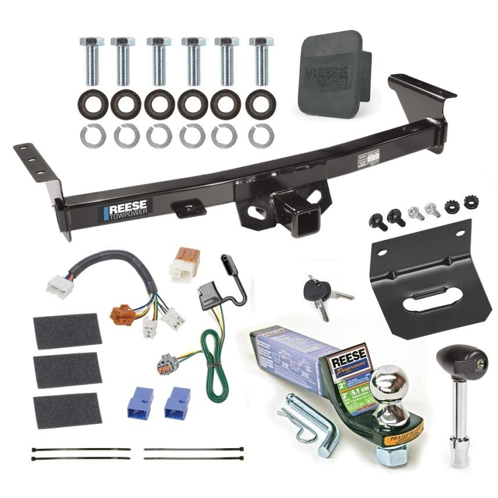 For 2005-2023 Nissan Frontier Trailer Hitch kit by: Reese For 2005-2023 Nissan Frontier Trailer Hitch Tow PKG w/ 4-Flat Wiring + Starter Kit Ball Mount w/ 2" Drop & 1-7/8" Ball + Wiring Bracket + Hitch Lock + Hitch Cover By Reese Towpower