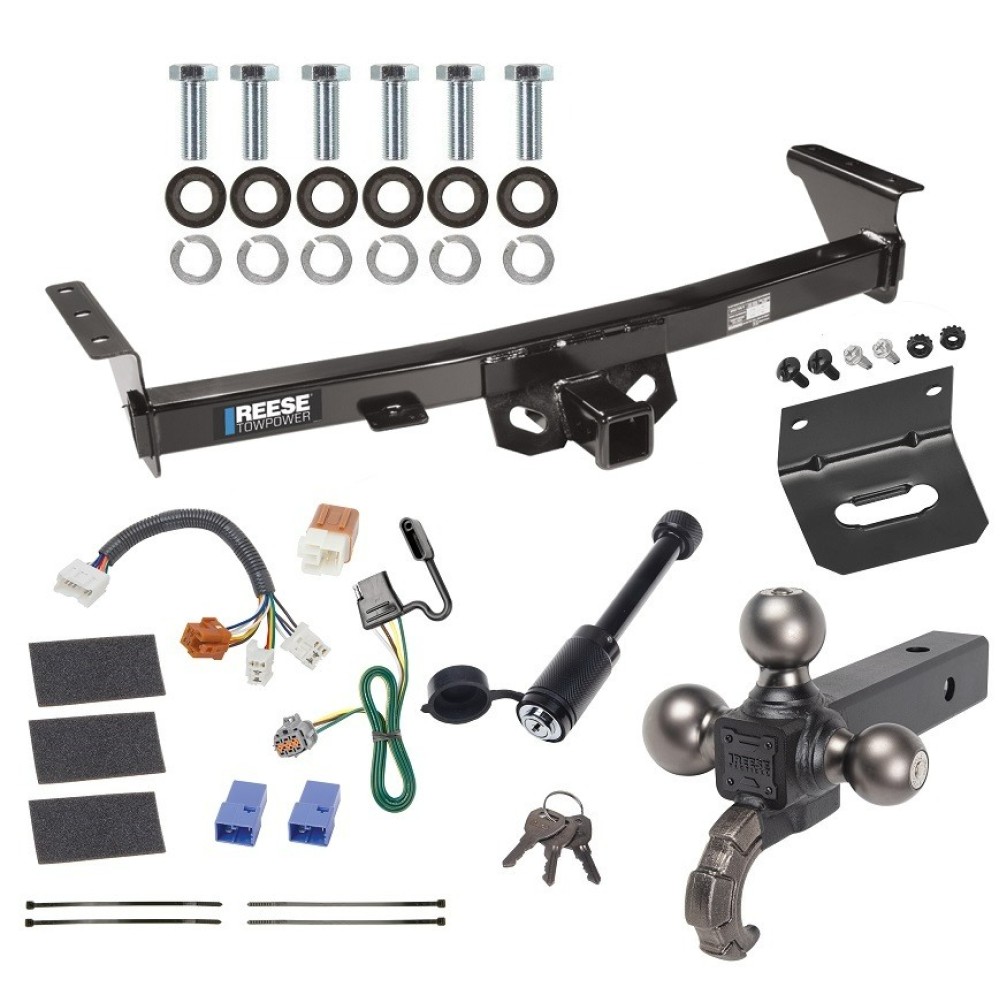 For 2005-2023 Nissan Frontier Trailer Hitch Tow PKG w/ 4-Flat Wiring + Triple Ball Tactical Ball Mount 1-7/8" & 2" & 2-5/16" Balls w/ Tow Hook + Tactical Dogbone Lock + Wiring Bracket By Reese Towpower