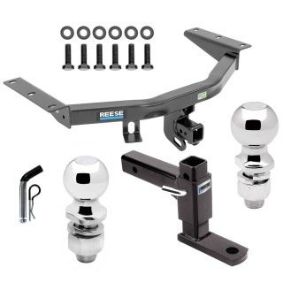 For 2014-2020 Acura MDX Trailer Hitch Tow PKG w/ Adjustable Drop Rise Ball Mount + Pin/Clip + 2" Ball + 2-5/16" Ball (Excludes: w/Full Size Spare Tire Models) By Reese Towpower