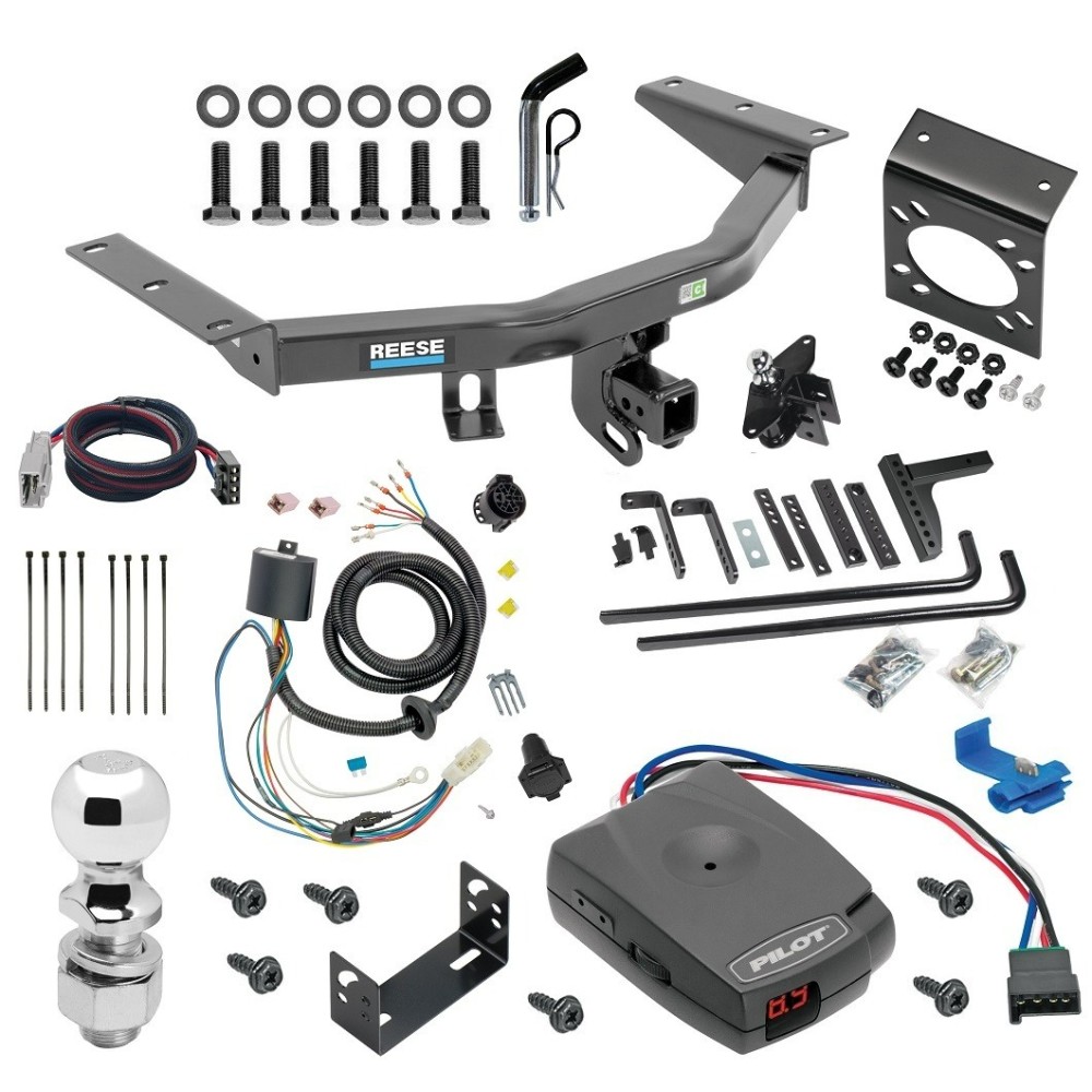 For 2016-2022 Honda Pilot Trailer Hitch Tow PKG w/ 8K Round Bar Weight Distribution Hitch w/ 2-5/16" Ball + 2" Ball + Pin/Clip + Pro Series Pilot Brake Control + Plug & Play BC Adapter + 7-Way RV Wiring By Reese Towpower