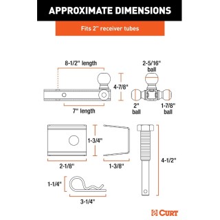 Triple ball hitch mount kit with anti-rattle pin, fits 2-inch receiver, chrome balls