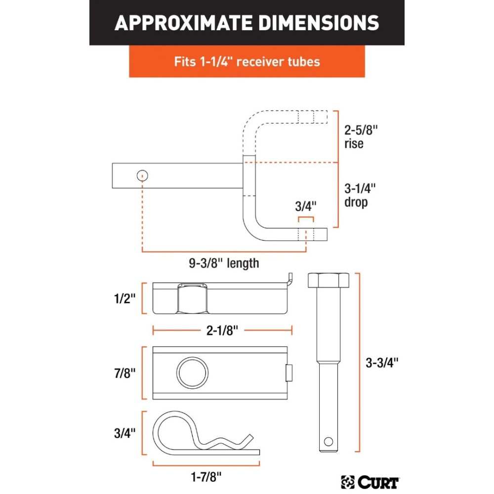 CURT Class 1 Ball Mount and Anti-Rattle Hitch Pin Set – 1-1/4" Receiver Class 1 Ball Mount with Anti-Rattle Hitch Pin & Shim – Fits 1-1/4" Receiver, 2,000 lb