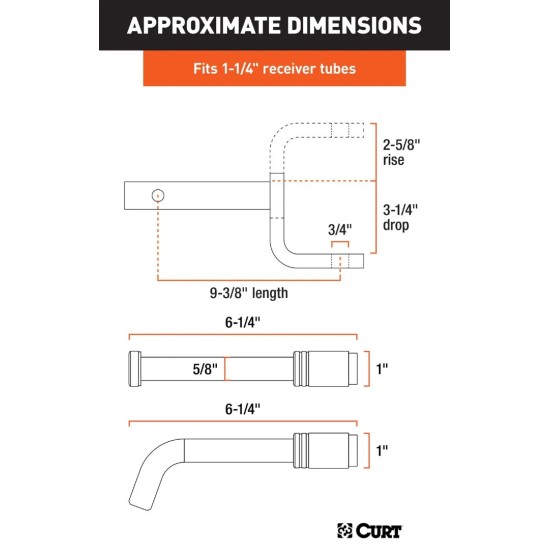CURT Class 1 Ball Mount & Switch Ball Trailer Ball Set with Lock – 1-1/4" Receiver Class 1 Ball Mount with Switch Ball Set and Channel Lock – Fits 1-1/4" Receiver